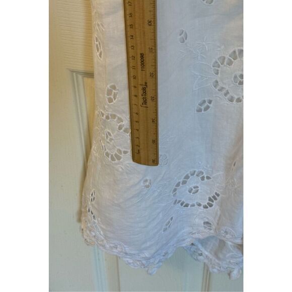 Rebecca Taylor Terri Dress Embroidered White Linen Midi Dress with Tie Back 4 - Picture 10 of 12